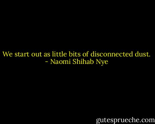 We start out as little bits of disconnected dust. - Naomi Shihab Nye