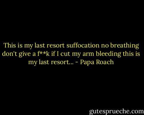 This is my last resort suffocation no breathing don't give a f**k if I cut my arm bleeding this is my last resort... - Papa Roach