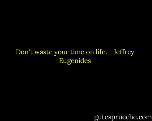 Don't waste your time on life. - Jeffrey Eugenides