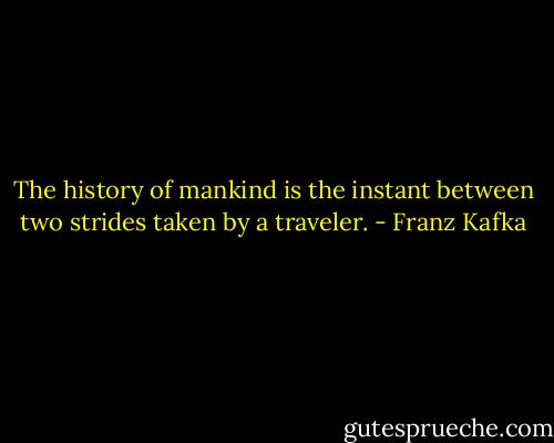 The history of mankind is the instant between two strides taken by a traveler. - Franz Kafka