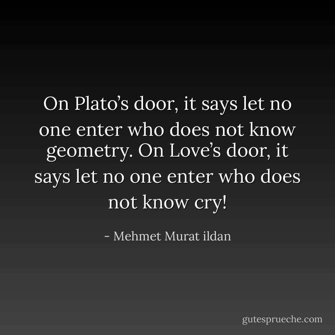 On Plato’s door, it says let no one enter who does not know geometry. On Love’s door, it says let no one enter who does not know cry! - Mehmet Murat ildan