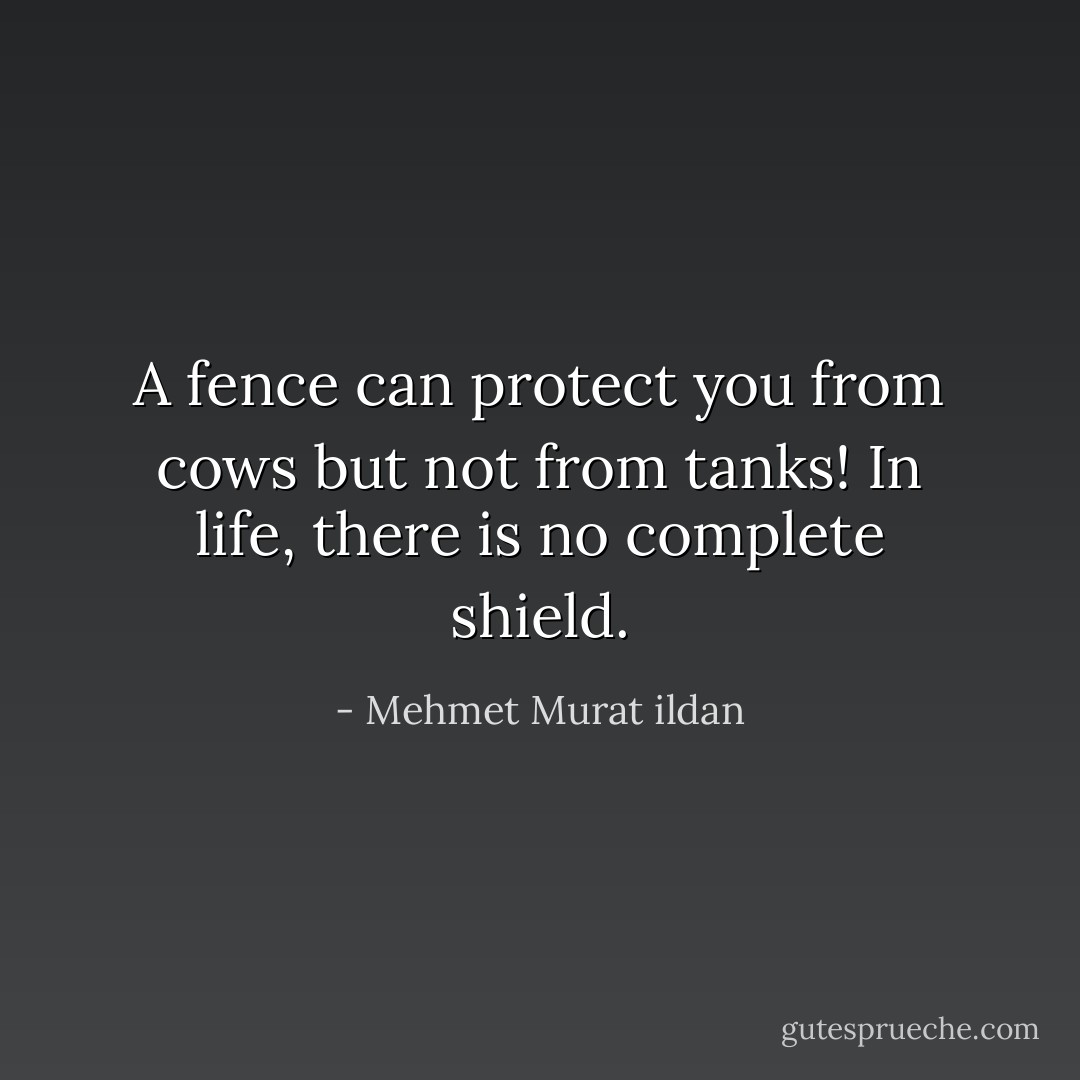 A fence can protect you from cows but not from tanks! In life, there is no complete shield. - Mehmet Murat ildan