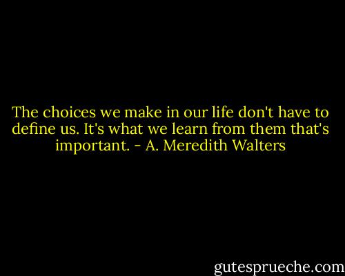 The choices we make in our life don't have to define us. It's what we learn from them that's important. - A. Meredith Walters