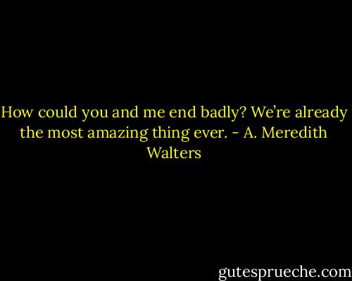 How could you and me end badly? We’re already the most amazing thing ever. - A. Meredith Walters