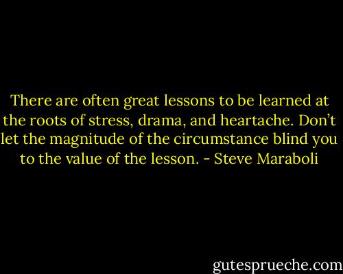 There are often great lessons to be learned at the roots of stress, drama, and heartache. Don’t let the magnitude of the circumstance blind you to the value of the lesson. - Steve Maraboli