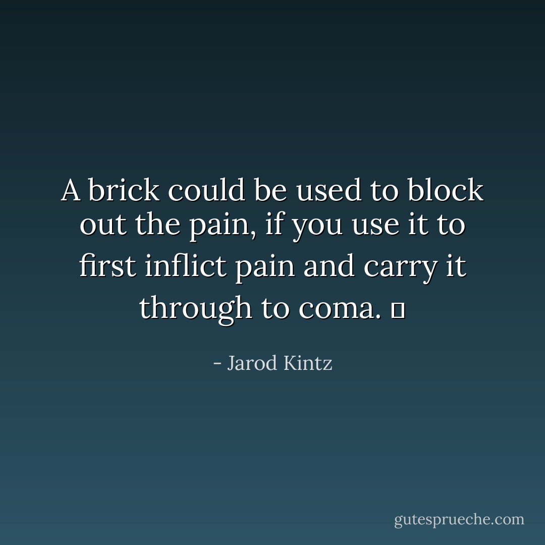 A brick could be used to block out the pain, if you use it to first inflict pain and carry it through to coma.   - Jarod Kintz