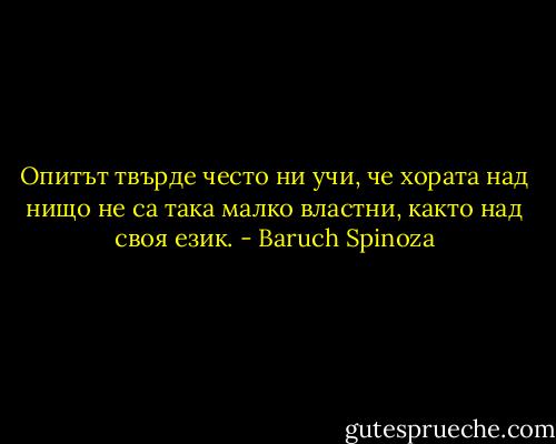 Опитът твърде често ни учи, че хората над нищо не са така малко властни, както над своя език. - Baruch Spinoza
