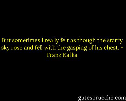 But sometimes I really felt as though the starry sky rose and fell with the gasping of his chest. - Franz Kafka