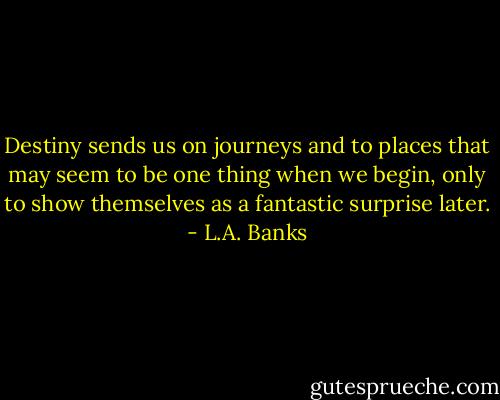 Destiny sends us on journeys and to places that may seem to be one thing when we begin, only to show themselves as a fantastic surprise later. - L.A. Banks