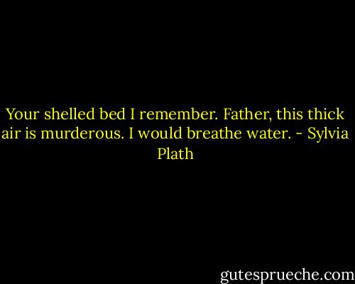 Your shelled bed I remember.<br />Father, this thick air is murderous.<br />I would breathe water. - Sylvia Plath