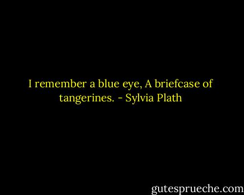 I remember a blue eye,<br />A briefcase of tangerines. - Sylvia Plath