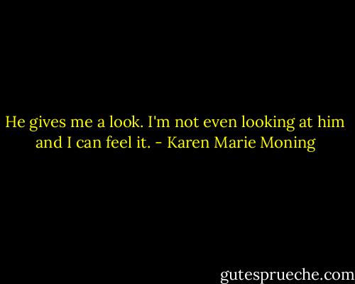 He gives me a look. I'm not even looking at him and I can feel it. - Karen Marie Moning