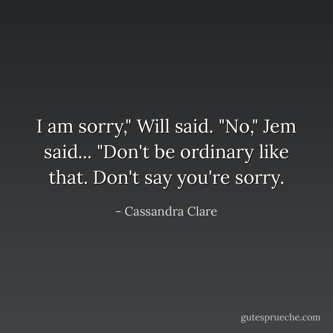 I am sorry," Will said.<br />"No," Jem said... "Don't be ordinary like that. Don't say you're sorry. - Cassandra Clare