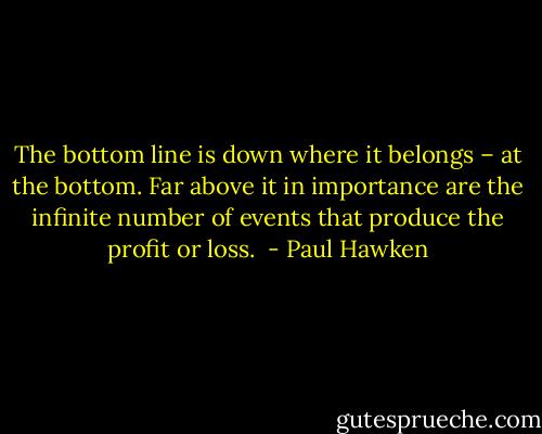 The bottom line is down where it belongs – at the bottom. Far above it in importance are the infinite number of events that produce the profit or loss.  - Paul Hawken