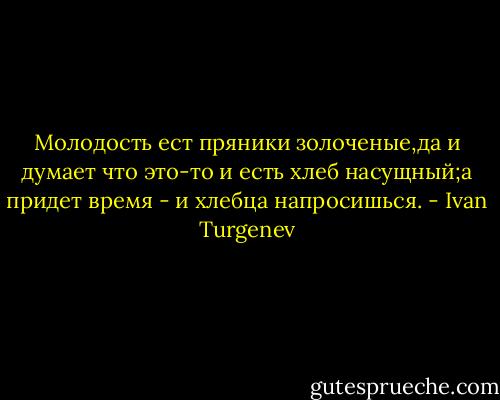 Молодость ест пряники золоченые,да и думает что это-то и есть хлеб насущный;а придет время - и хлебца напросишься. - Ivan Turgenev