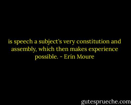 is speech a subject's very constitution and assembly, which then makes experience possible. - Erín Moure