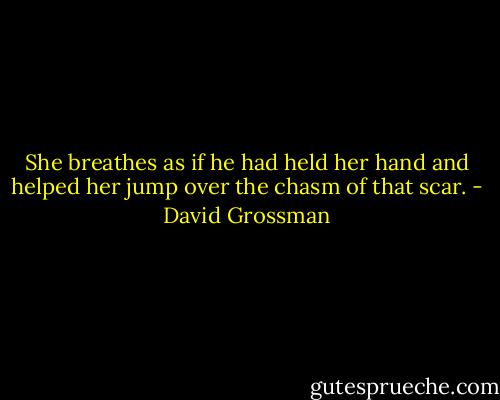 She breathes as if he had held her hand and helped her jump over the chasm of that scar. - David Grossman