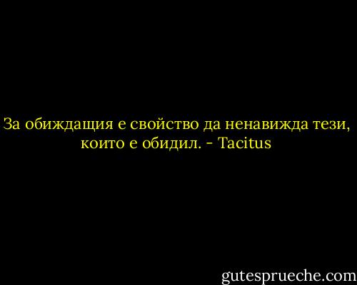 За обиждащия е свойство да ненавижда тези, които е обидил. - Tacitus