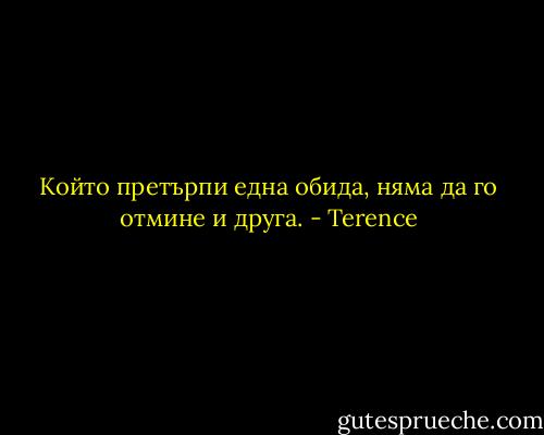 Който претърпи една обида, няма да го отмине и друга. - Terence