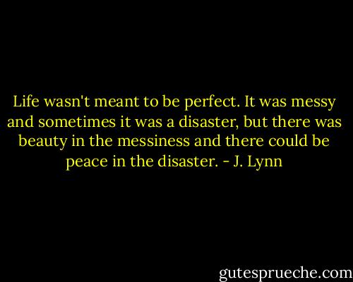 Life wasn't meant to be perfect. It was messy and sometimes it was a disaster, but there was beauty in the messiness and there could be peace in the disaster. - J. Lynn