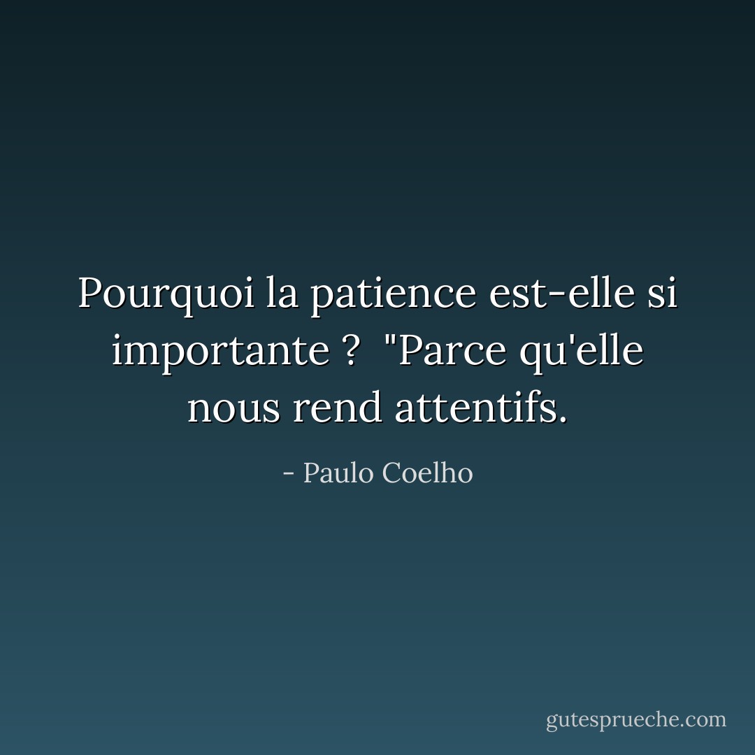 Pourquoi la patience est-elle si importante ? <br />"Parce qu'elle nous rend attentifs. - Paulo Coelho