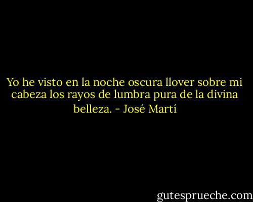 Yo he visto en la noche oscura llover sobre mi cabeza los rayos de lumbra pura de la divina belleza. - José Martí