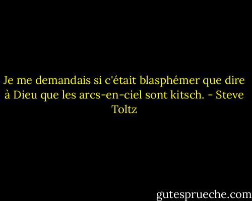 Je me demandais si c'était blasphémer que dire à Dieu que les arcs-en-ciel sont kitsch. - Steve Toltz