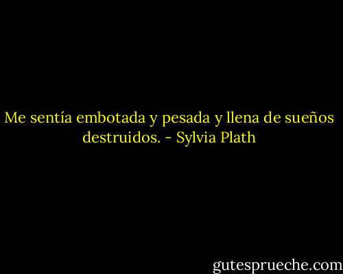 Me sentía embotada y pesada y llena de sueños destruidos. - Sylvia Plath