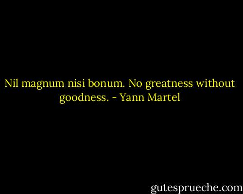 Nil magnum nisi bonum. No greatness without goodness. - Yann Martel