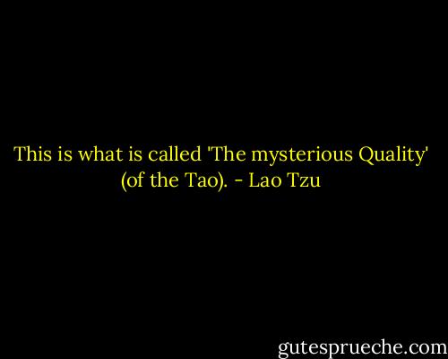 This is what is called 'The mysterious Quality' (of the Tao). - Lao Tzu