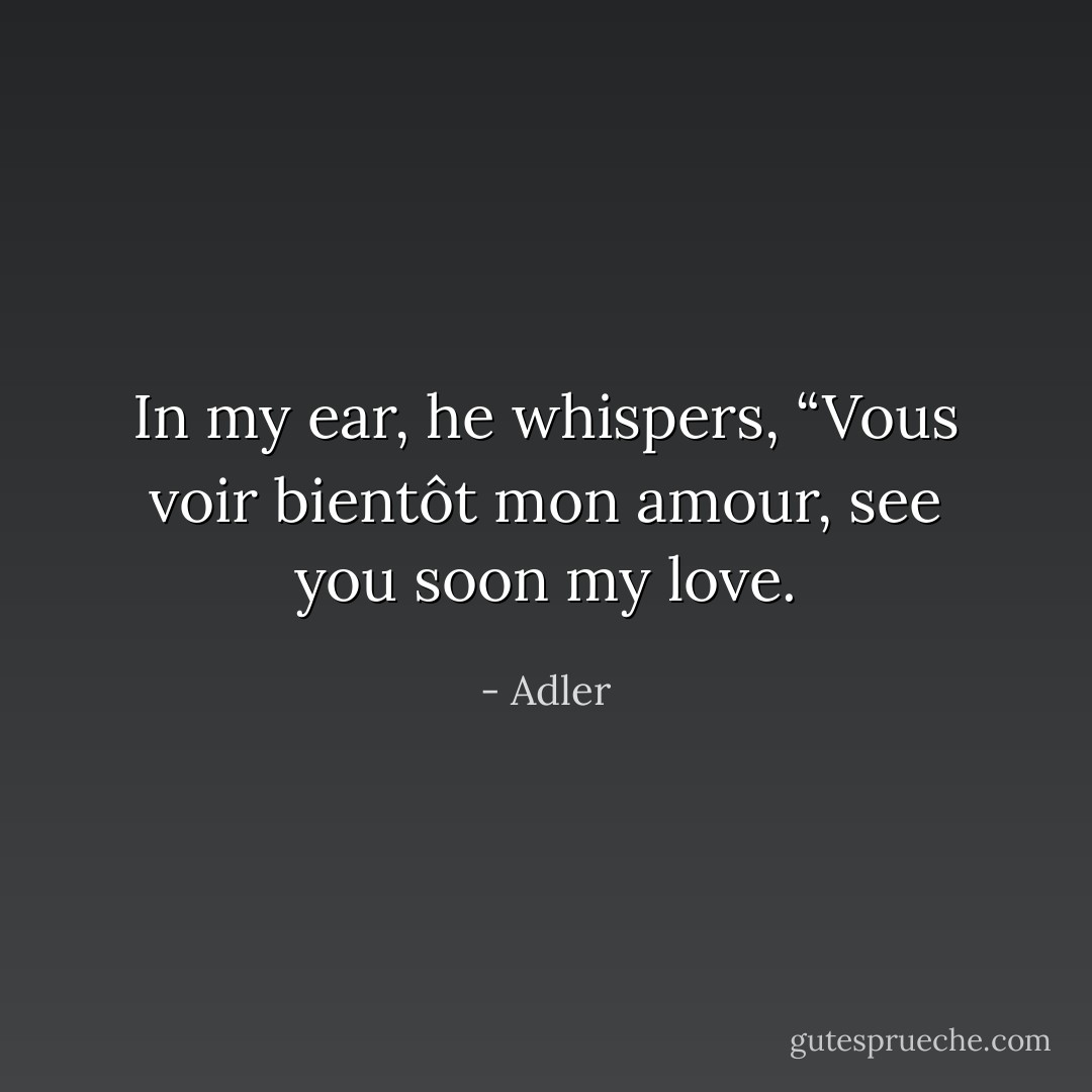 In my ear, he whispers, “Vous voir bientôt mon amour, see you soon my love. - Adler