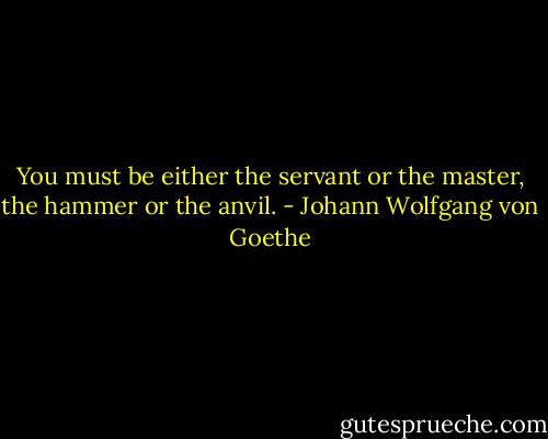 You must be either the servant or the master, the hammer or the anvil. - Johann Wolfgang von Goethe