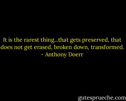 It is the rarest thing...that gets preserved, that does not get erased, broken down, transformed. - Anthony Doerr