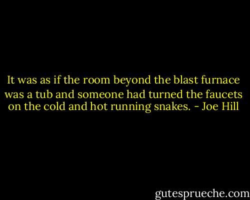 It was as if the room beyond the blast furnace was a tub and someone had turned the faucets on the cold and hot running snakes. - Joe Hill