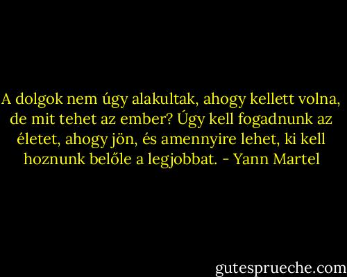 A dolgok nem úgy alakultak, ahogy kellett volna, de mit tehet az ember? Úgy kell fogadnunk az életet, ahogy jön, és amennyire lehet, ki kell hoznunk belőle a legjobbat. - Yann Martel