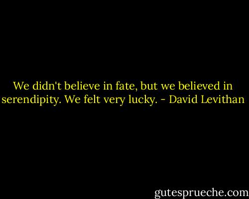 We didn't believe in fate, but we believed in serendipity. We felt very lucky. - David Levithan