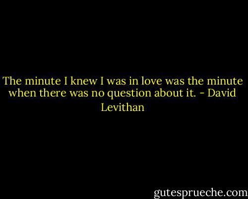 The minute I knew I was in love was the minute when there was no question about it. - David Levithan