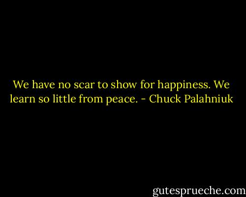 We have no scar to show for happiness. We learn so little from peace. - Chuck Palahniuk