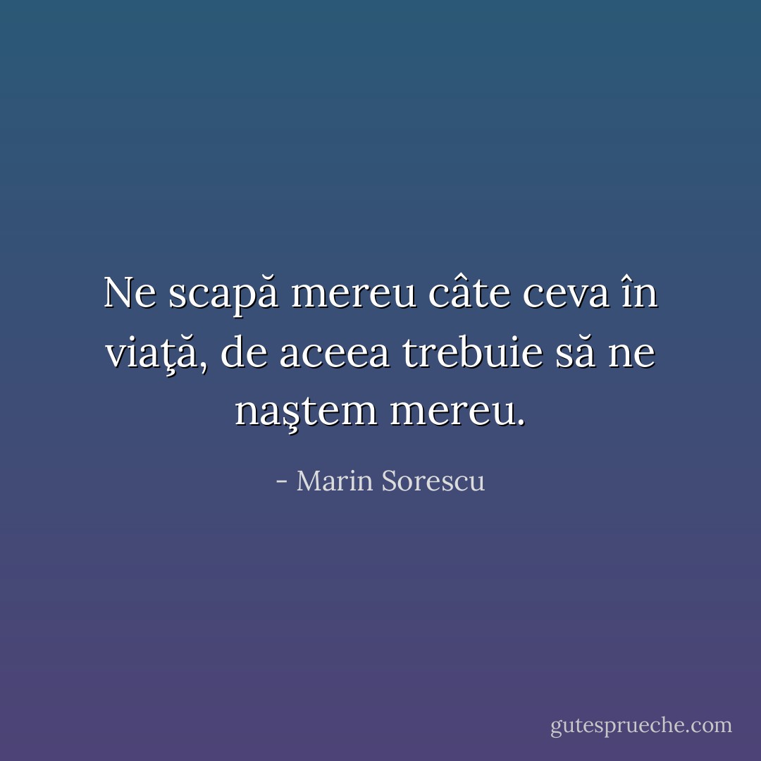 Ne scapă mereu câte ceva în viaţă, de aceea trebuie să ne naştem mereu. - Marin Sorescu
