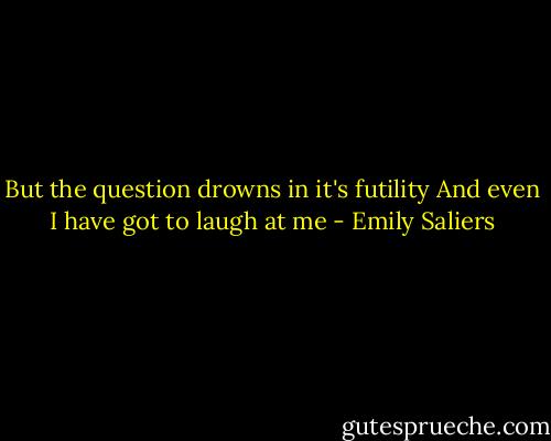 But the question drowns in it's futility<br />And even I have got to laugh at me - Emily Saliers
