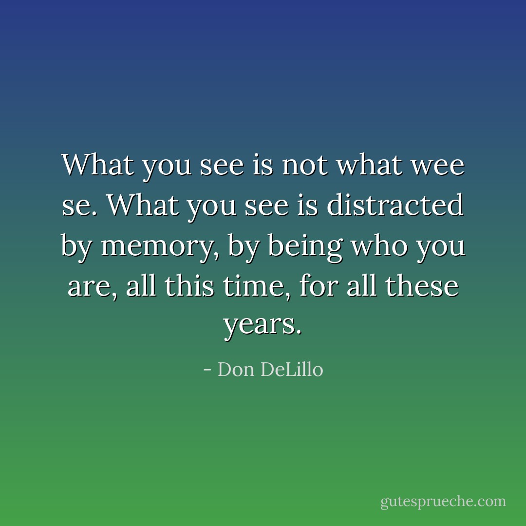 What you see is not what wee se. What you see is distracted by memory, by being who you are, all this time, for all these years. - Don DeLillo