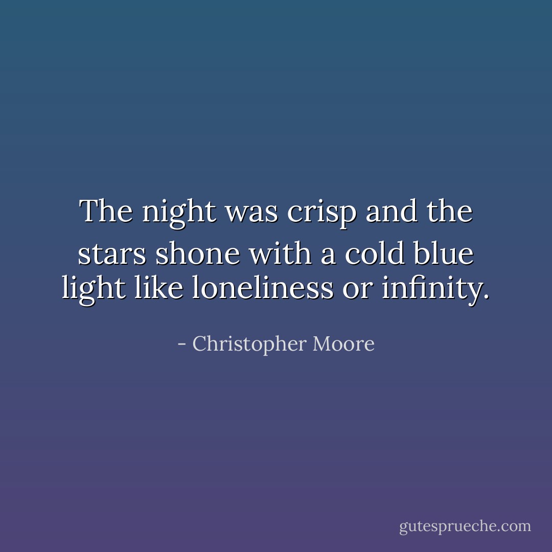 The night was crisp and the stars shone with a cold blue light like loneliness or infinity. - Christopher Moore