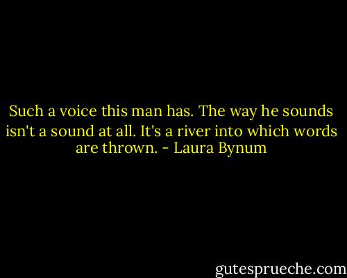 Such a voice this man has. The way he sounds isn't a sound at all. It's a river into which words are thrown. - Laura Bynum