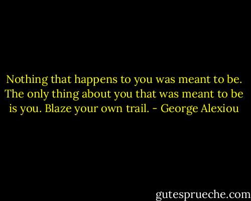 Nothing that happens to you was meant to be. The only thing about you that was meant to be is you. Blaze your own trail. - George Alexiou