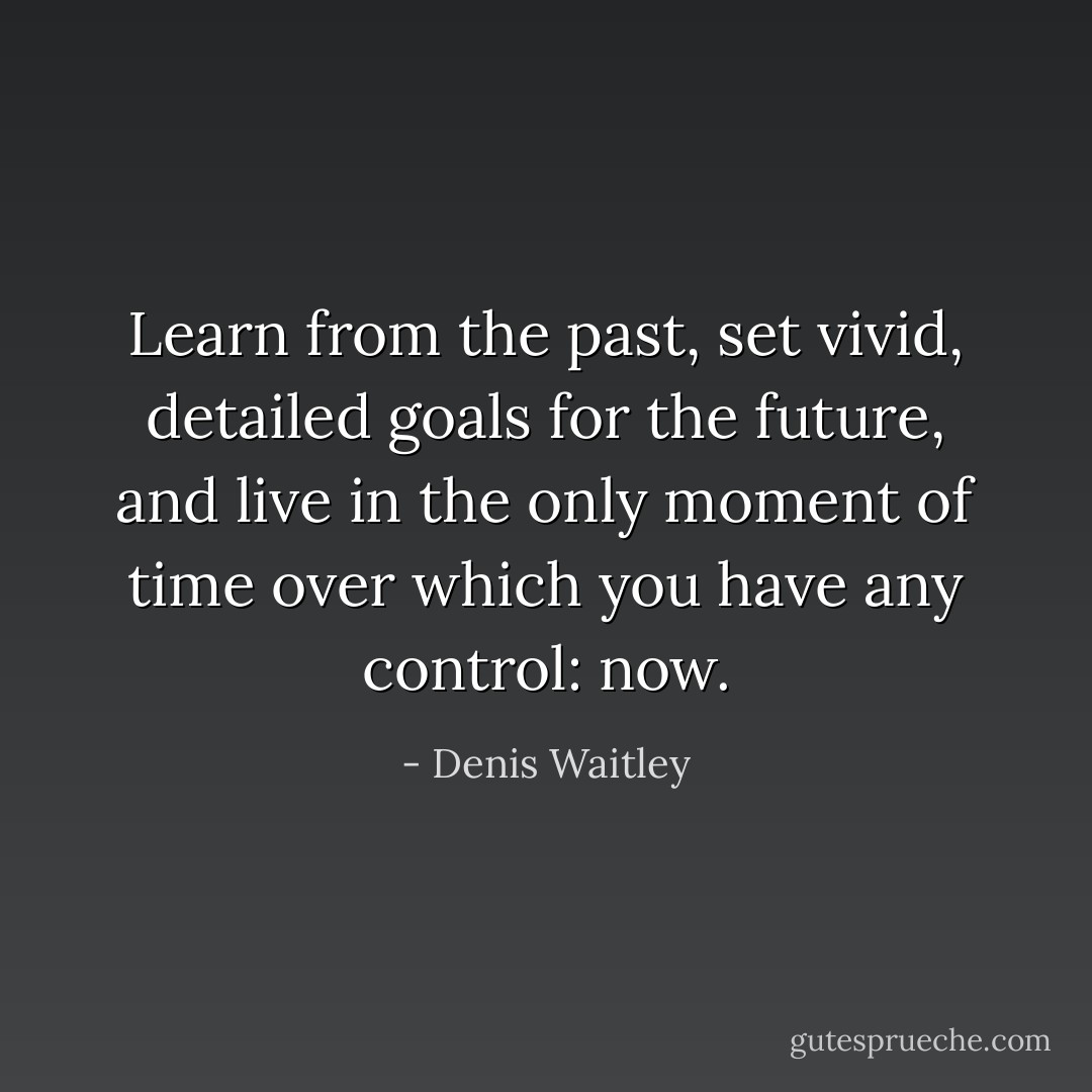 Learn from the past, set vivid, detailed goals for the future, and live in the only moment of time over which you have any control: now. - Denis Waitley