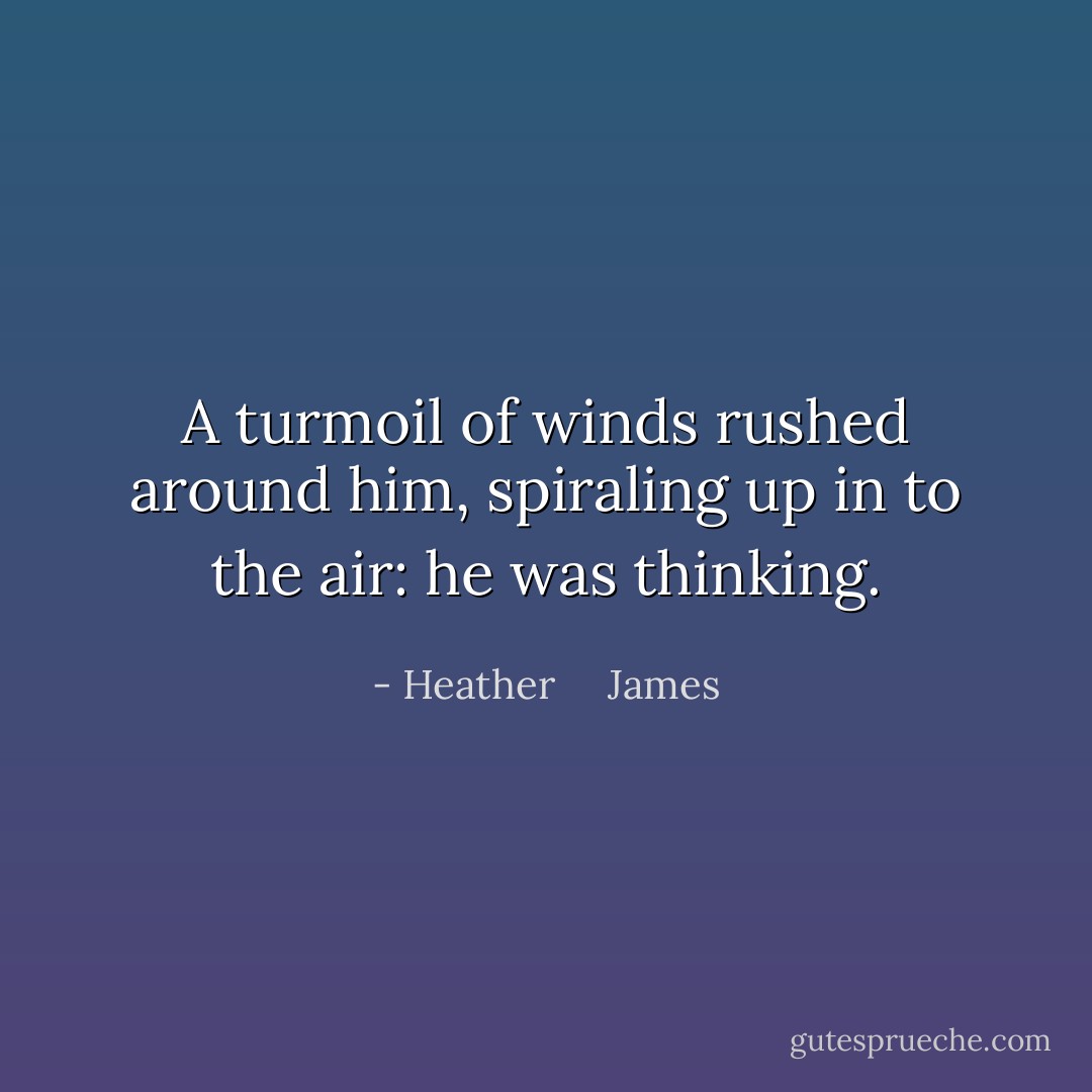 A turmoil of winds rushed around him, spiraling up in to the air: he was thinking. - Heather     James
