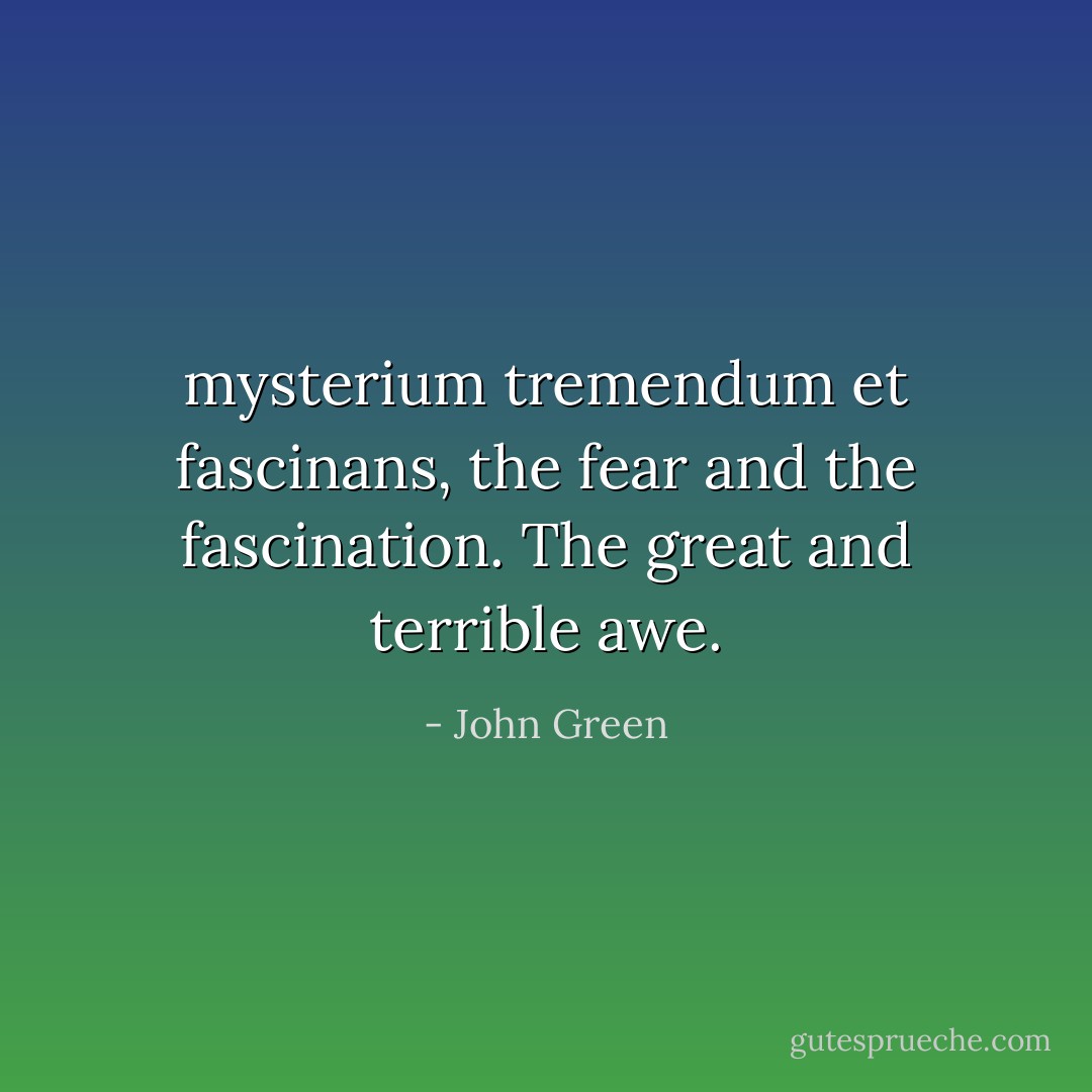 mysterium tremendum et fascinans, the fear and the fascination. The great and terrible awe. - John Green