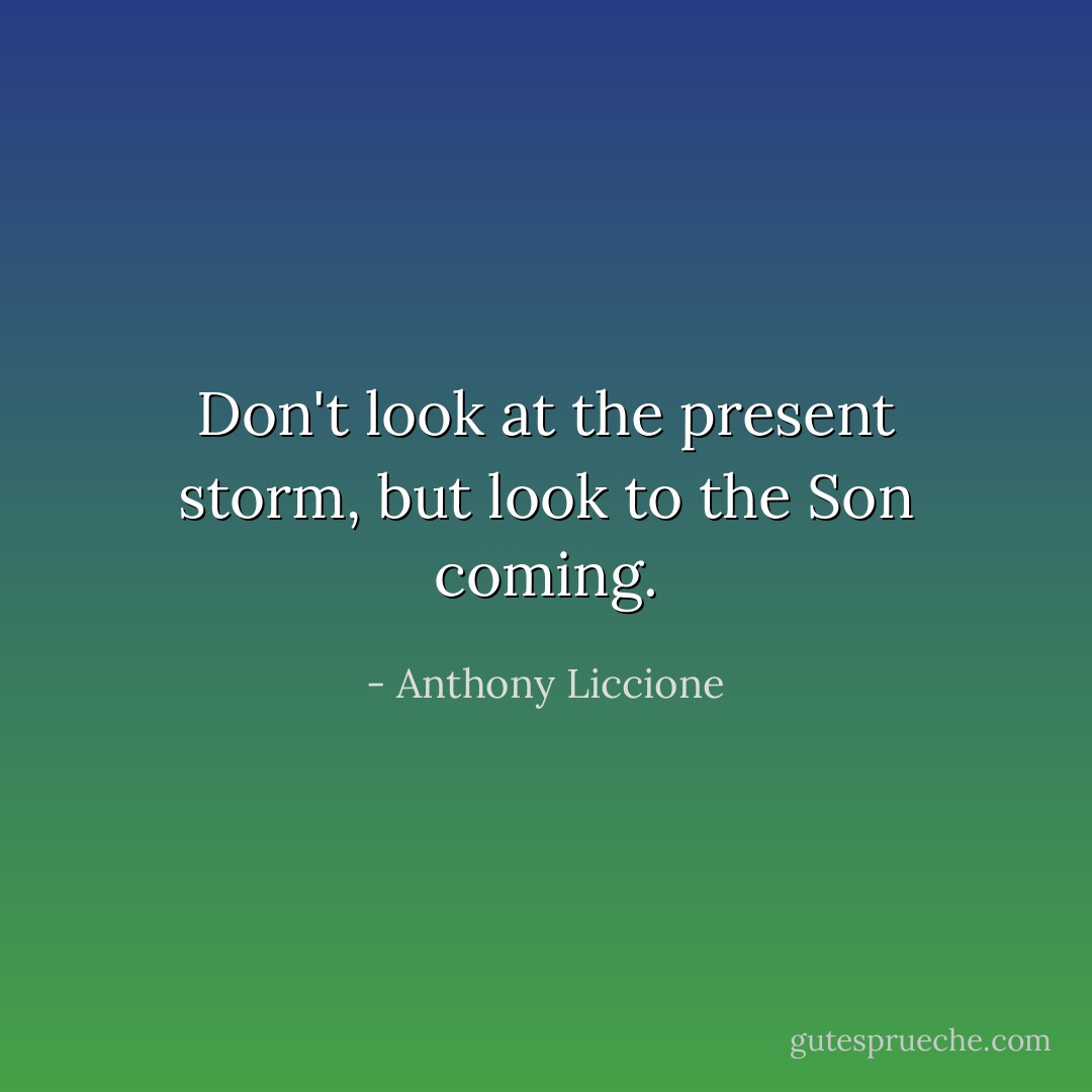 Don't look at the present storm, but look to the Son coming. - Anthony Liccione