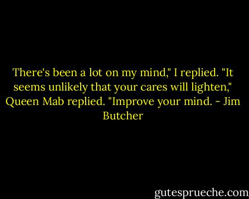 There's been a lot on my mind," I replied.<br />"It seems unlikely that your cares will lighten," Queen Mab replied. "Improve your mind. - Jim Butcher