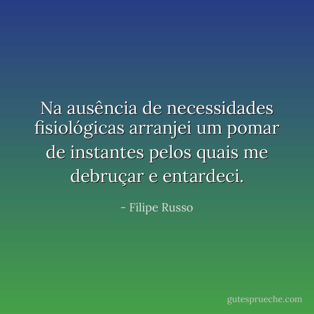 Na ausência de necessidades fisiológicas arranjei um pomar de instantes pelos quais me debruçar e entardeci. - Filipe Russo